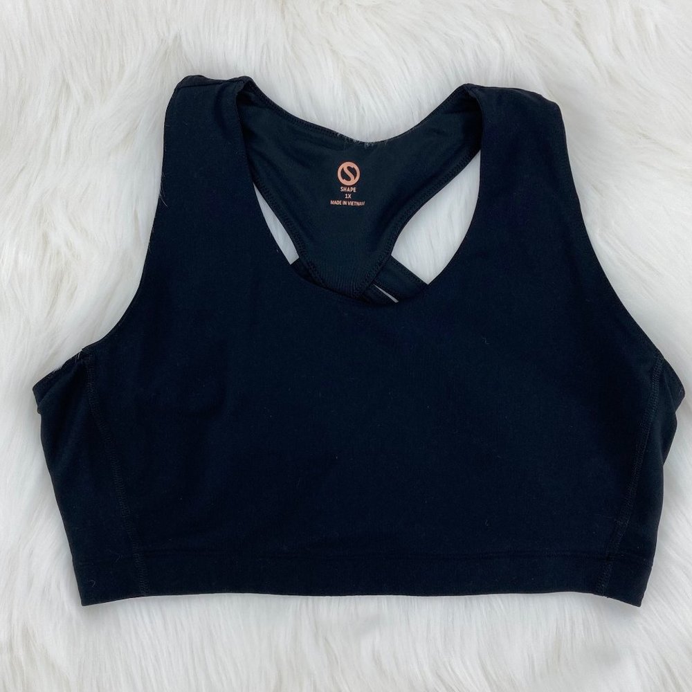 SHAPE - 1X - Black Racerback Sports Bra